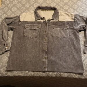 Boxy Cropped Button Up Corduroy Shirt